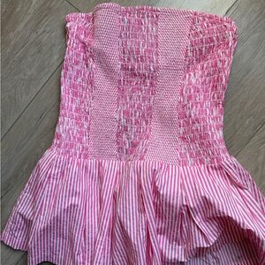 Pink Smocked Strapless Peplum Top